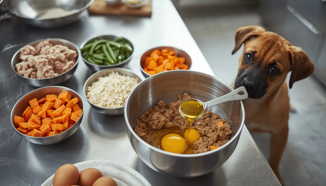 Healthy puppy eating homemade food